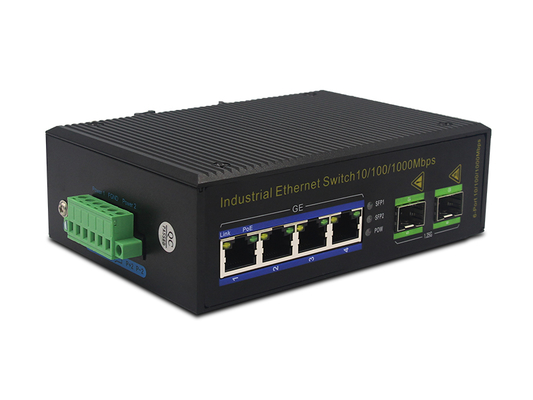 Промышленный POE Ethernet коммутатор 4 порта Gigabit 2 SFP DIN-рейка