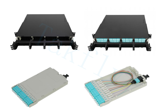 1U 144C Высокая плотность MPO Patch Panel 12 кассет, MPO в LC конверсия, предварительно завершенная для SAN / LAN / Data Center