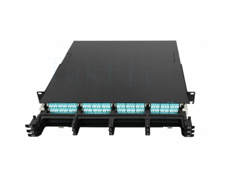 1U 144C Высокая плотность MPO Patch Panel 12 кассет, MPO в LC конверсия, предварительно завершенная для SAN / LAN / Data Center