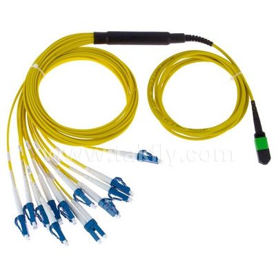 12 прыгун оптического волокна MPO/MTP проламывания MPO/MTP-LC/APC SM 3.0mm с желтой курткой