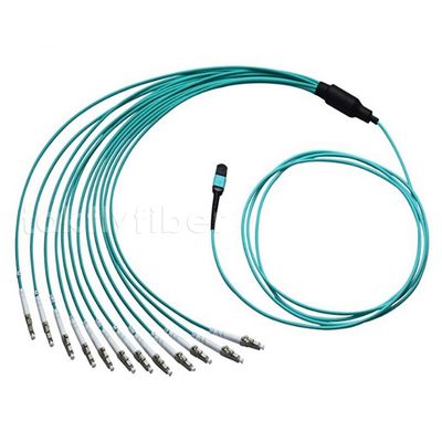 Кабель заплаты кабеля 50/125 проламывания волокон дуплекса OM4 12 MPO LC оптически оптический