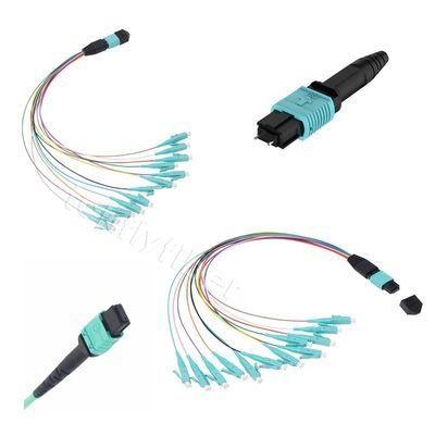 OM3 ядри MPO гибкого провода 12/24 Aqua MPO к кабелю волокна проводки LC