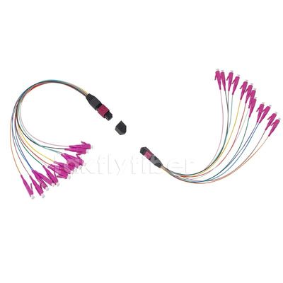Женщина к ядрам фиолета 12/24 гибкого провода OM4 оптического волокна MPO LC