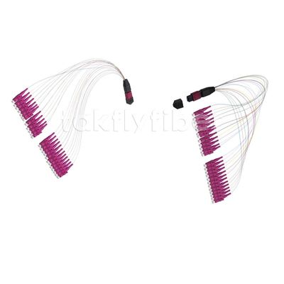 Женщина к ядрам фиолета 12/24 гибкого провода OM4 оптического волокна MPO LC