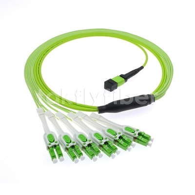 12F MPO к 6 кабелю заплаты оптического волокна LC DX Uniboot OM5, светло-зеленой куртке LSZH