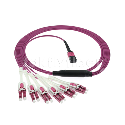 Женщина MTP/MPO к кабелю проламывания волокон OM4 50/125 дуплекса 12 LC UPC мультимодному