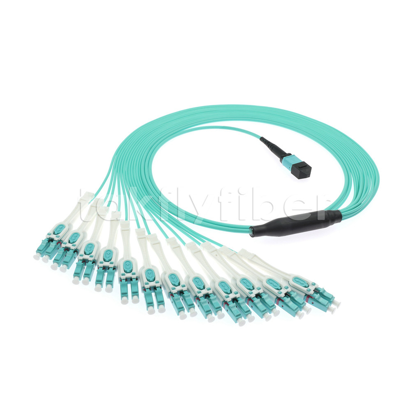 Ядр MTP MPO кабеля 24 заплаты волокна Aqua LSZH 3.0mm до 24 LC мультимодное OM3 OM4