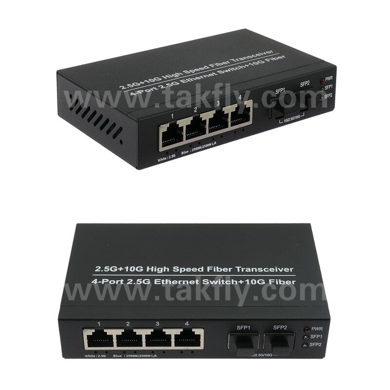 2.5G 2 Port Fiber 4 Port Copper Ethernet Switch с 10G Uplink и безвентарельным металлическим корпусом для расширения высокоскоростной сети