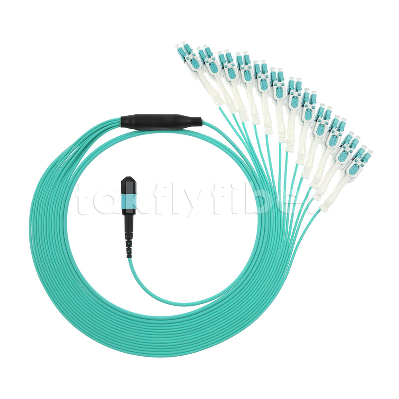 Волоконно-оптический MPO MTP кабель 24 ядра до 12LC DX Om3 Fanout Patch Cord для локальных и широкополосных сетей